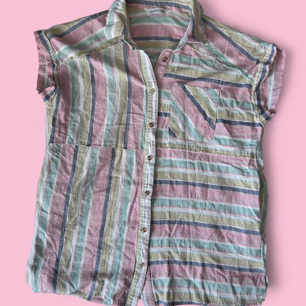 Pastel striped button front oversized